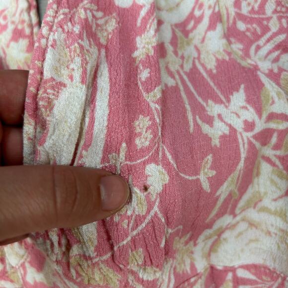 Free People Pink Floral Midi Dress Size 4 Tie Sleeve V-Neck Boho Vacation - Picture 5 of 9